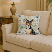 Load image into Gallery viewer, Tricolor and White Basenji Coastal Sea Glass Throw Pillow