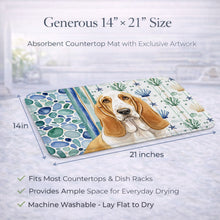 Load image into Gallery viewer, Lemon and White Basset Hound Coastal Sea Glass Dish Drying Mat