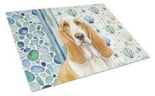 Load image into Gallery viewer, Lemon and White Basset Hound Coastal Sea Glass Glass Cutting Board