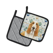 Load image into Gallery viewer, Lemon and White Basset Hound Coastal Sea Glass Pair of Pot Holders