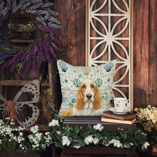 Load image into Gallery viewer, Lemon and White Basset Hound Coastal Sea Glass Throw Pillow