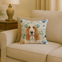 Load image into Gallery viewer, Lemon and White Basset Hound Coastal Sea Glass Throw Pillow