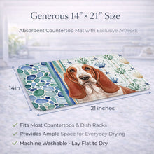 Load image into Gallery viewer, Red and White Basset Hound Coastal Sea Glass Dish Drying Mat