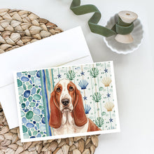 Load image into Gallery viewer, Red and White Basset Hound Coastal Sea Glass Greeting Cards Pack of 8