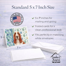 Load image into Gallery viewer, Red and White Basset Hound Coastal Sea Glass Greeting Cards Pack of 8