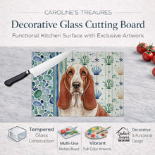 Load image into Gallery viewer, Red and White Basset Hound Coastal Sea Glass Glass Cutting Board