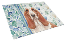 Load image into Gallery viewer, Red and White Basset Hound Coastal Sea Glass Glass Cutting Board
