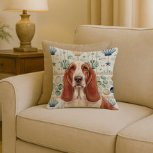 Load image into Gallery viewer, Red and White Basset Hound Coastal Sea Glass Throw Pillow