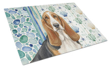 Load image into Gallery viewer, Tricolor and White Basset Hound Coastal Sea Glass Glass Cutting Board