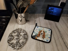 Load image into Gallery viewer, Tricolor and White Basset Hound Coastal Sea Glass Pair of Pot Holders