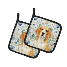 Load image into Gallery viewer, Lemon and White Beagle Coastal Sea Glass Pair of Pot Holders