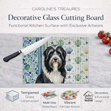 Load image into Gallery viewer, Black Bearded Collie Coastal Sea Glass Glass Cutting Board