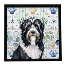 Load image into Gallery viewer, Black Bearded Collie Coastal Sea Glass Framed Metal Print