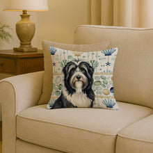 Load image into Gallery viewer, Black Bearded Collie Coastal Sea Glass Throw Pillow