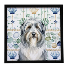 Load image into Gallery viewer, Bearded Collie Coastal Sea Glass Framed Metal Print