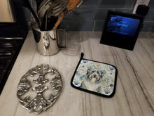 Load image into Gallery viewer, Bearded Collie Coastal Sea Glass Pair of Pot Holders