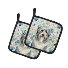 Load image into Gallery viewer, Bearded Collie Coastal Sea Glass Pair of Pot Holders
