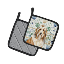 Load image into Gallery viewer, Fawn Bearded Collie Coastal Sea Glass Pair of Pot Holders