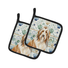 Load image into Gallery viewer, Fawn Bearded Collie Coastal Sea Glass Pair of Pot Holders