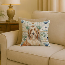 Load image into Gallery viewer, Fawn Bearded Collie Coastal Sea Glass Throw Pillow