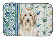 Load image into Gallery viewer, White and Tan Bearded Collie Coastal Sea Glass Dish Drying Mat