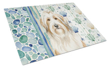 Load image into Gallery viewer, White and Tan Bearded Collie Coastal Sea Glass Glass Cutting Board
