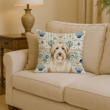 Load image into Gallery viewer, White and Tan Bearded Collie Coastal Sea Glass Throw Pillow
