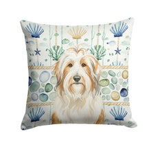 Load image into Gallery viewer, White and Tan Bearded Collie Coastal Sea Glass Throw Pillow