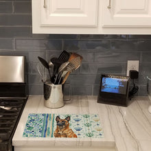 Load image into Gallery viewer, Mahogany Belgian Malinois Coastal Sea Glass Glass Cutting Board