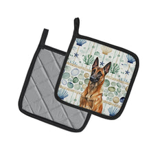 Load image into Gallery viewer, Mahogany Belgian Malinois Coastal Sea Glass Pair of Pot Holders