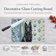 Load image into Gallery viewer, Belgian Sheepdog Groenendael Coastal Sea Glass Glass Cutting Board