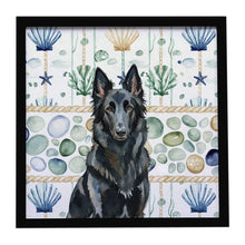 Load image into Gallery viewer, Belgian Sheepdog Groenendael Coastal Sea Glass Framed Metal Print