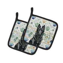Load image into Gallery viewer, Belgian Sheepdog Groenendael Coastal Sea Glass Pair of Pot Holders