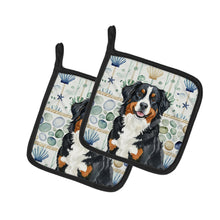 Load image into Gallery viewer, Bernese Mountain Dog Coastal Sea Glass Pair of Pot Holders