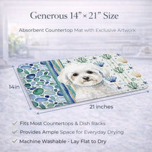Load image into Gallery viewer, Bichon Frise Coastal Sea Glass Dish Drying Mat