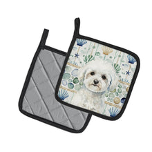 Load image into Gallery viewer, Bichon Frise Coastal Sea Glass Pair of Pot Holders