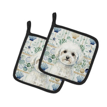 Load image into Gallery viewer, Bichon Frise Coastal Sea Glass Pair of Pot Holders