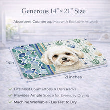 Load image into Gallery viewer, White and Cream Bichon Frise Coastal Sea Glass Dish Drying Mat