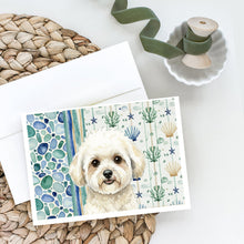 Load image into Gallery viewer, White and Cream Bichon Frise Coastal Sea Glass Greeting Cards Pack of 8