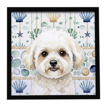 Load image into Gallery viewer, White and Cream Bichon Frise Coastal Sea Glass Framed Metal Print