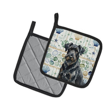 Load image into Gallery viewer, Black Russian Terrier Coastal Sea Glass Pair of Pot Holders