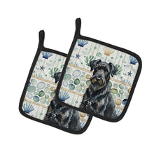 Load image into Gallery viewer, Black Russian Terrier Coastal Sea Glass Pair of Pot Holders