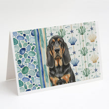 Load image into Gallery viewer, Black and Tan Bloodhound Coastal Sea Glass Greeting Cards Pack of 8