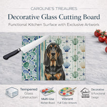 Load image into Gallery viewer, Black and Tan Bloodhound Coastal Sea Glass Glass Cutting Board