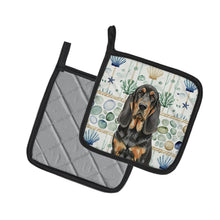 Load image into Gallery viewer, Black and Tan Bloodhound Coastal Sea Glass Pair of Pot Holders