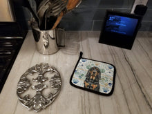 Load image into Gallery viewer, Black and Tan Bloodhound Coastal Sea Glass Pair of Pot Holders
