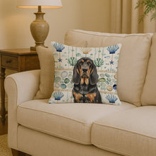 Load image into Gallery viewer, Black and Tan Bloodhound Coastal Sea Glass Throw Pillow