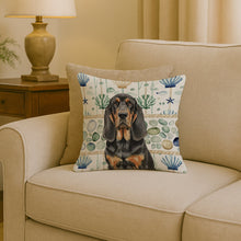 Load image into Gallery viewer, Black and Tan Bloodhound Coastal Sea Glass Throw Pillow