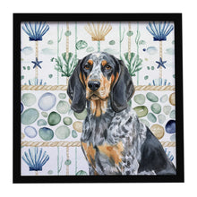 Load image into Gallery viewer, Bluetick Coonhound Coastal Sea Glass Framed Metal Print