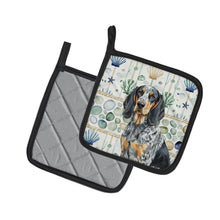 Load image into Gallery viewer, Bluetick Coonhound Coastal Sea Glass Pair of Pot Holders